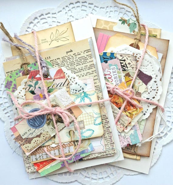Handmade junk journal ephemera bundle, 10 pieces, ephemera for junk journals, journal tags and embellishments