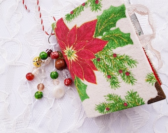 Handmade Christmas junk journal ornament, Poinsettia journal, handmade Christmas ornaments, Christmas scrapbook, December daily