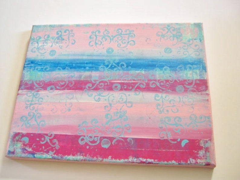 Wall decor for girl pink wall decor teen bedroom decor original mixed media art art on canvas shabby chic decor