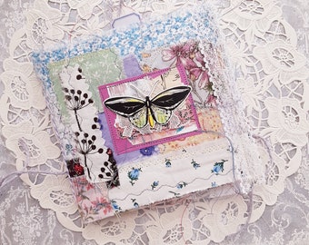 Butterfly fabric patchwork junk journal, handmade junk journal, shabby chic journal, eclectic junk journals, spring junk journal