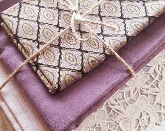 Set of 3 purple fabrics, purple fabrics bundle, Waverly purple upholstery fabric, upholstery fabrics, purple and black fat quarter