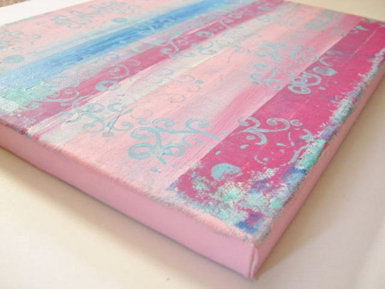 Wall decor for girl pink wall decor teen bedroom decor original mixed media art art on canvas shabby chic decor