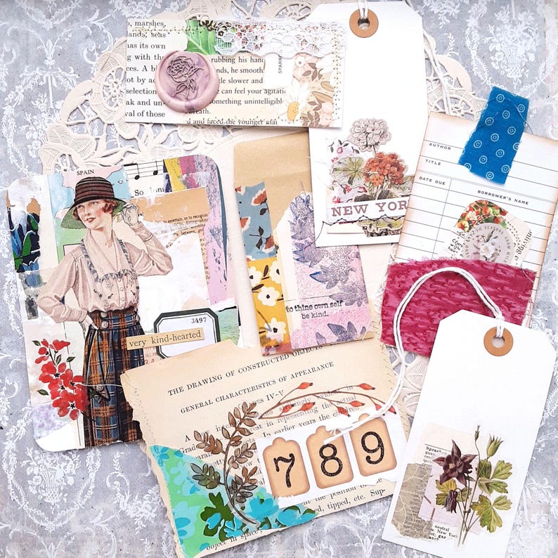 Handgefertigtes Junk-Journal-Ephemera-Set, 10-teilig, Ephemera für Junk Journals, Journal-Etiketten und Verzierungen Bild 3