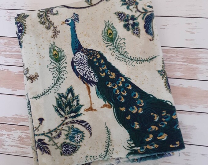 Peacock Fabric, Blue, Green, and Cream Peacock Fabric, Animal Fabrics
