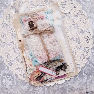 Paquete de efímeras de diario basura con telas vintage, 50 piezas, paquete de diario basura shabby chic, coqueto, suministros para diario, paquete de misterio de diario