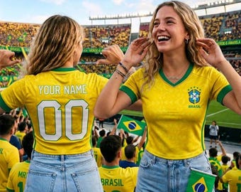 Custom Brazil Soccer Jersey with Name and Number, Personalized Brasil Football Shirt, Matchy Besties Game Day Outfit, Fan Gift Customization