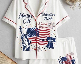 2026 Liberty's Call Patriotic Pajamas Set, American Heritage 250th Milestone US Anniversary Celebration Pjs