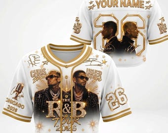 R&B Tour 2026 Baseball Croptop Jersey, Custom Name Chris Brown Usher Button Up Crop Top, Hip Hop Concert Merch, RNB Music Fan Gift Shirt