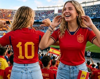 Custom Name Spain Women's Jersey | Personalized Spain Football Shirt | Custom Spain Soccer Jersey for Women, Spain Football Kit Gift for Her