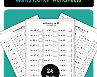 24 Schede di lavoro stampabili sulla moltiplicazione (1-12) | Tabelle moltiplicative da 0 a 10 | Schede di lavoro sulle tabelline | Classi 1-3 | Fatti di moltiplicazione