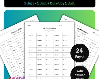 24 Fogli di lavoro stampabili sulla moltiplicazione mista | Moltiplicazione singola × singola + Moltiplicazione doppia × singola | Con soluzioni | Classi 2-4 | Esercizi di matematica | PDF