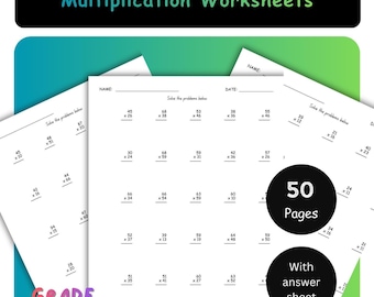 50 schede di esercizi di moltiplicazione a due cifre stampabili (11-99) | Classi 3-5 | Esercizi di matematica | Schede di esercizi sulle tabelline | Per la classe e l'istruzione domiciliare