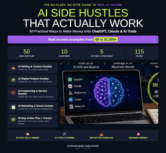 AI Side Hustles That Actually Work: 50 Practical Ways to Make Money Using ChatGPT, Claude & AI Tools