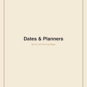 Minimalist beige life planner cover labeled Dates & Planners, lined notes section shown, DASH diet meal plan pdf