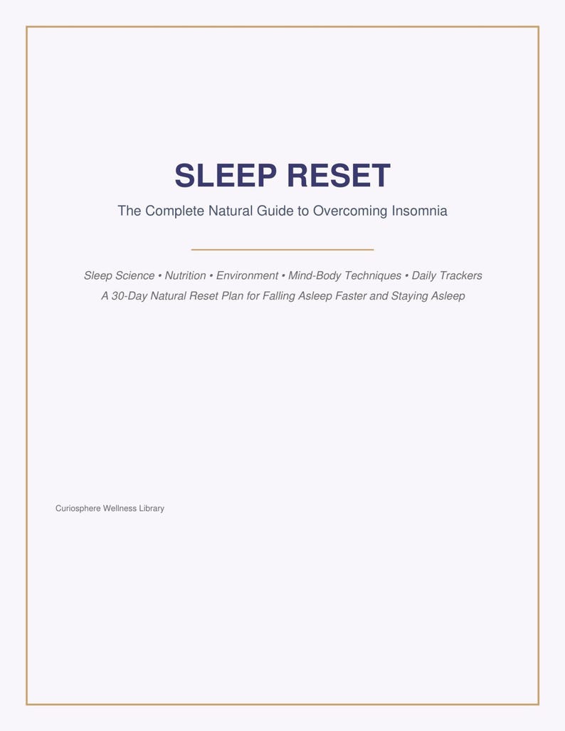 Title page, minimalist Sleep Reset heading on white page, clean layout, 30 day sleep plan PDF