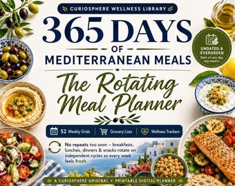 Mediterraner Ernährungsplan zum Ausdrucken, 365-Tage-Planer (PDF-Set)