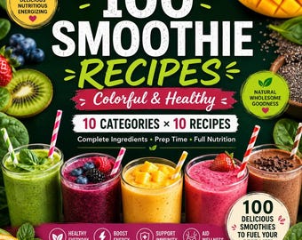 Healthy Smoothie Recipe Ebook PDF, 100 Drinks, Instant Download, Wellness Recipes