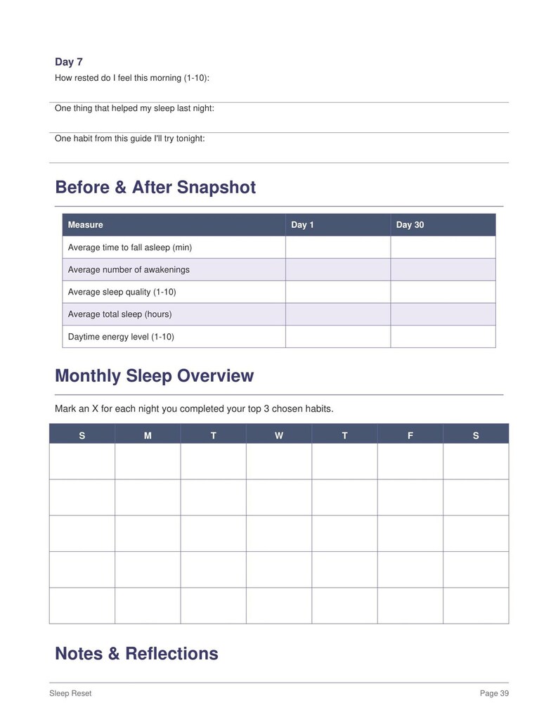 Worksheet with sleep routines table and notes area, printable tracker layout in blue, sleep hygiene checklist pdf