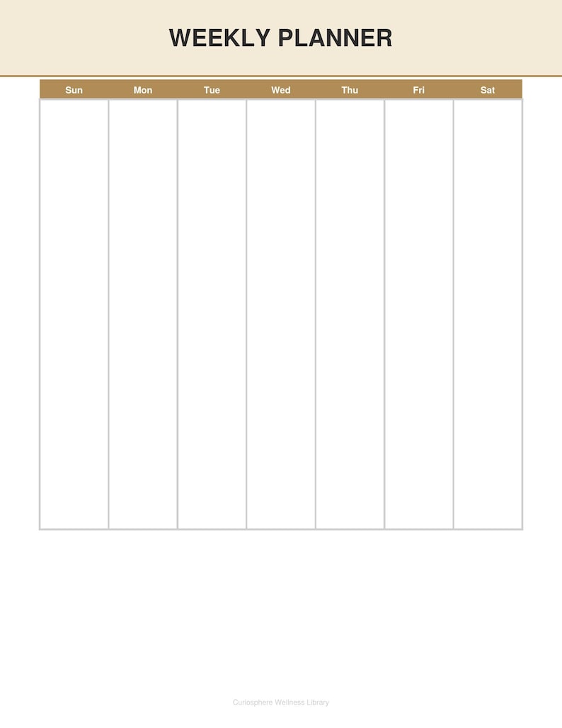 Weekly planner layout with vertical day columns and blank slots for meals or tasks, DASH diet meal plan pdf