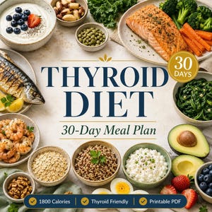 Thyroid Meal Planner 30 Day Meal Plan, 1800 Calorie Plan PDF, Healthy Eating Guide Digital Download
