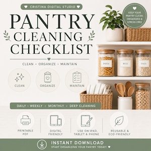 Pantry Cleaning Checklist | Pantry Organization Checklist | Printable Cleaning Checklist | Kitchen Organization Planner | Digital Download
