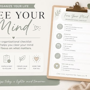 Free Your Mind Checklist Printable | Mental Reset Planner for Busy Moms | Organize Your Life & Reduce Stress PDF