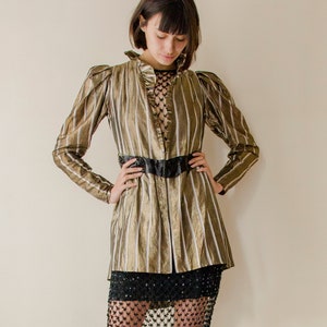 Rare! 1920s lame gold costume circus performer dancer jacket // 20s silk showgirl antique theatre metallic blouse with white & grey stripes