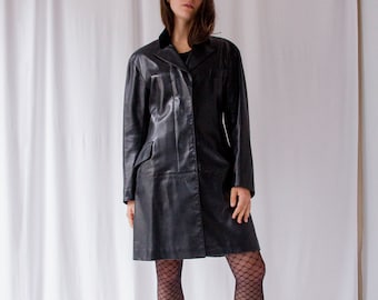 Azzedine Alaïa 1980s vintage leather coat with velvet collar