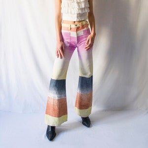 Rare 1970s colorful gradient flared pants with front patch pockets // Vintage 70s French brand Philnat bell bottom trousers image 1