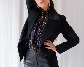 1960s Pierre Cardin black tuxedo jacket with satin silk collar // Vintage 60s minimalist one button tailored blazer