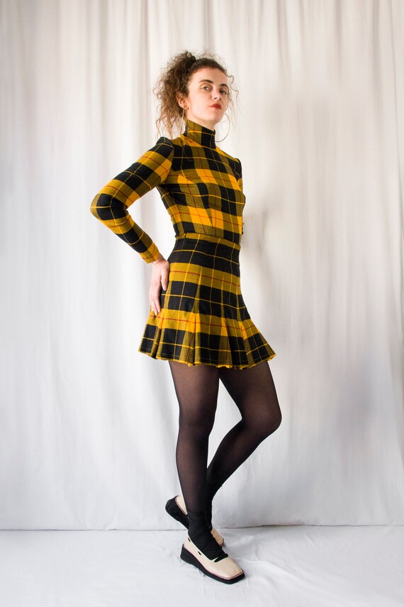 1980s Plein Sud yellow & black tartan wool set bo… - image 3