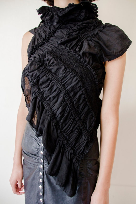 Rare! Comme des garçons ruched top smocked // shee