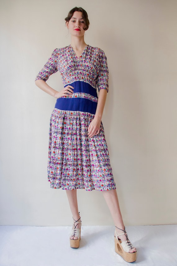 Vintage 1930 French pleated silk dress novelty pri