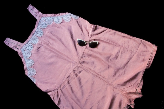 Vintage 1930s silk teddy 30s romper lingerie lace