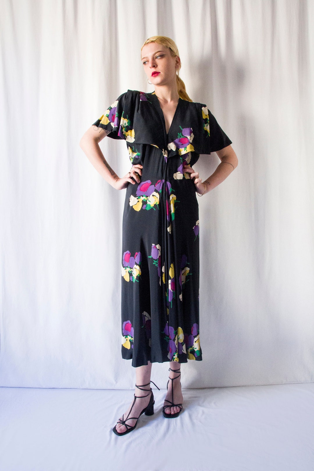 Banned Kate Tropical 40s Dress Navy