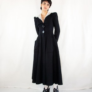 1970s Biba black wool swing coat with pockets // Vintage 1960s Biba London Barbara Hulanicki full skirt tailored coat