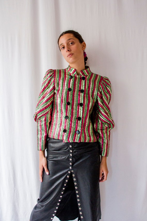 1980s Raymonde Lescur striped lame silk leg of mut