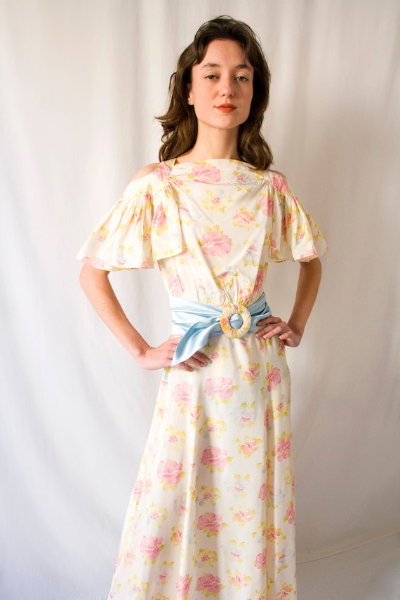 Rare! 1930s pastel floral print rayon evening gow… - image 2