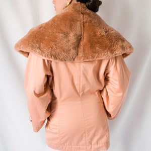 1980s Claude Montana salmon pink coat with huge fur collar // 80's Montana tailored jacket, kimono sleeve, front pockets, double breasted image 3