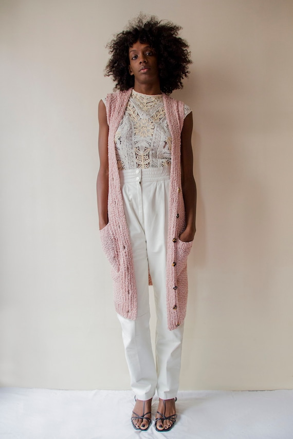 1990s John Galliano chunky knit long baby pink car