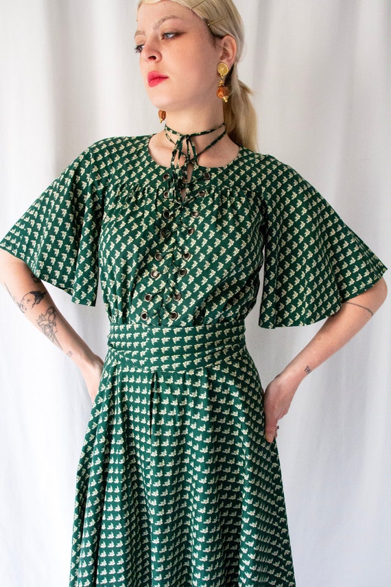 1970s Ted Lapidus green floral cotton laced eyelet