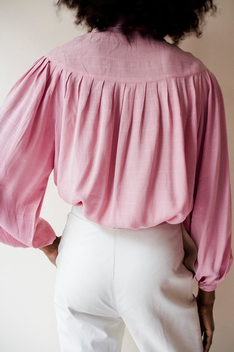 1970s Christian Dior pink pleated Monogram silk blouse with | Etsy