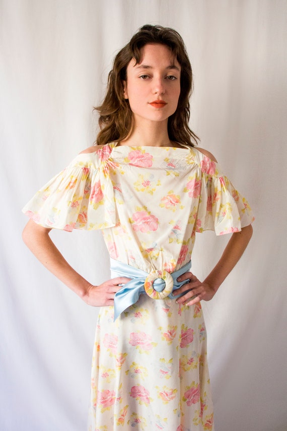 Rare! 1930s pastel floral print rayon evening gow… - image 7