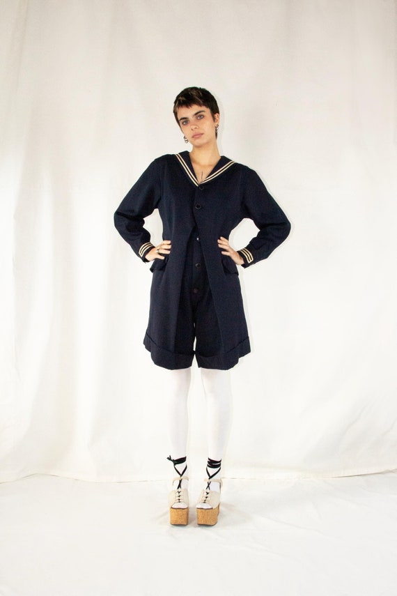 〔Vintage〕90s Black navy Simple suit デカ襟 Pre-owned] ISSEY MIYAKE MEN Vintage Double Set-up Suit