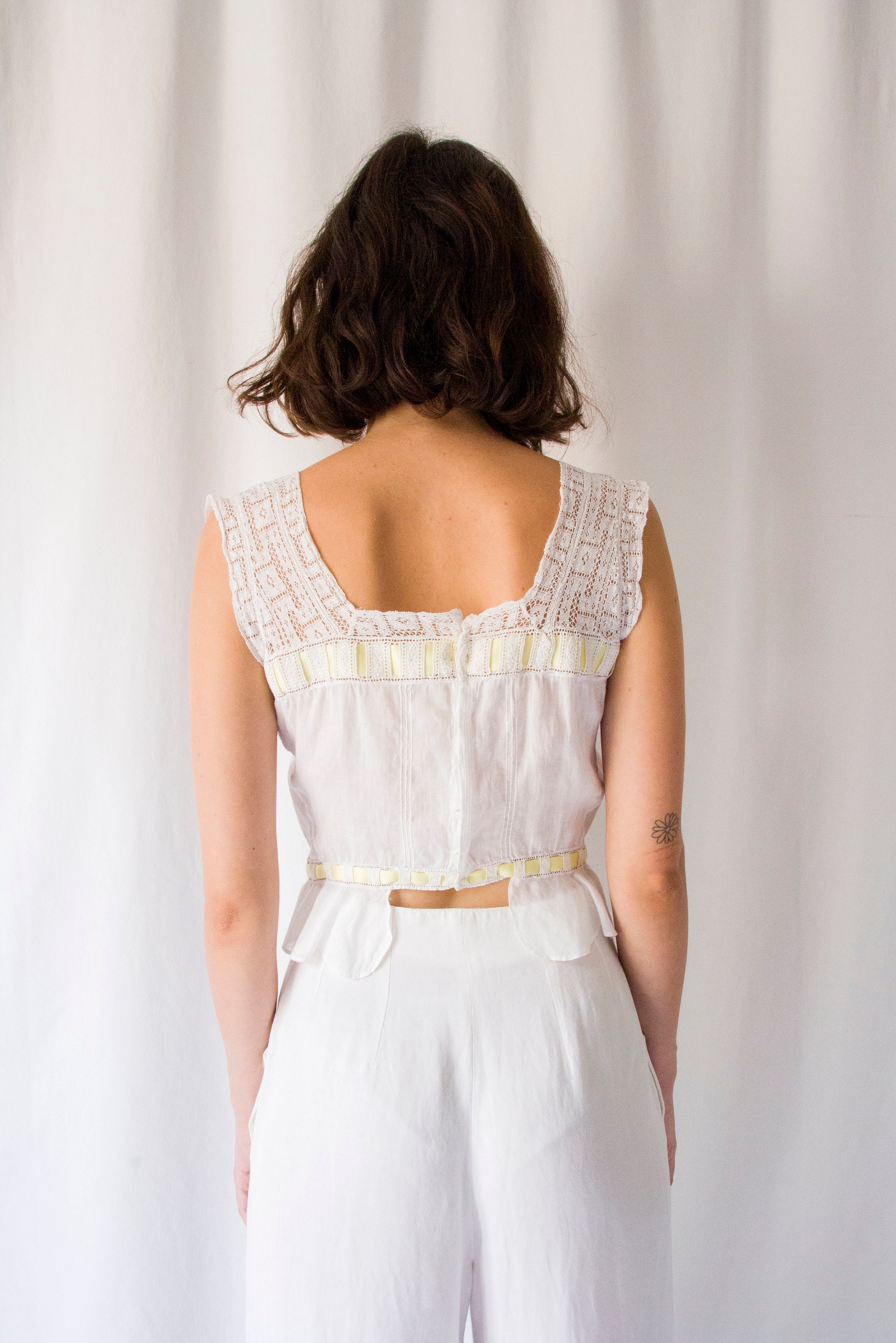 Antique Edwardian White Sheer Cotton & Lace Bodice With