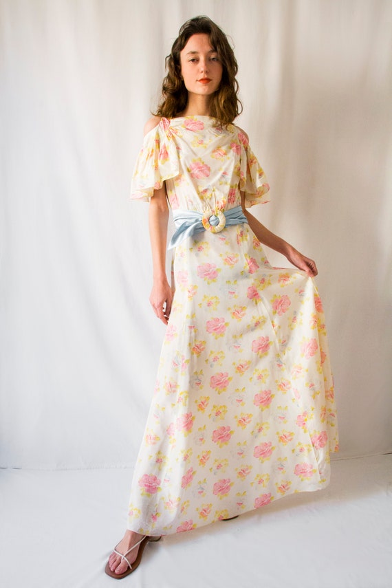 Rare! 1930s pastel floral print rayon evening gow… - image 3