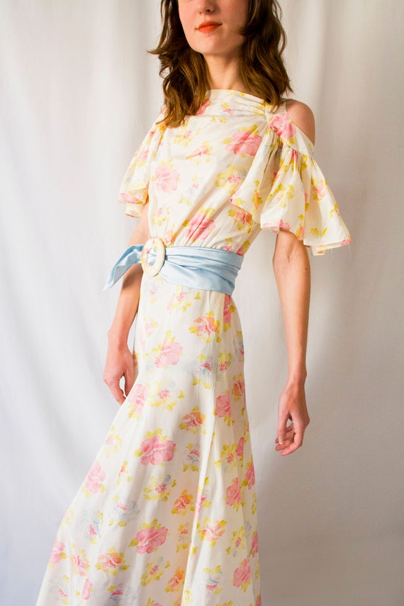 Rare! 1930s pastel floral print rayon evening gow… - image 5