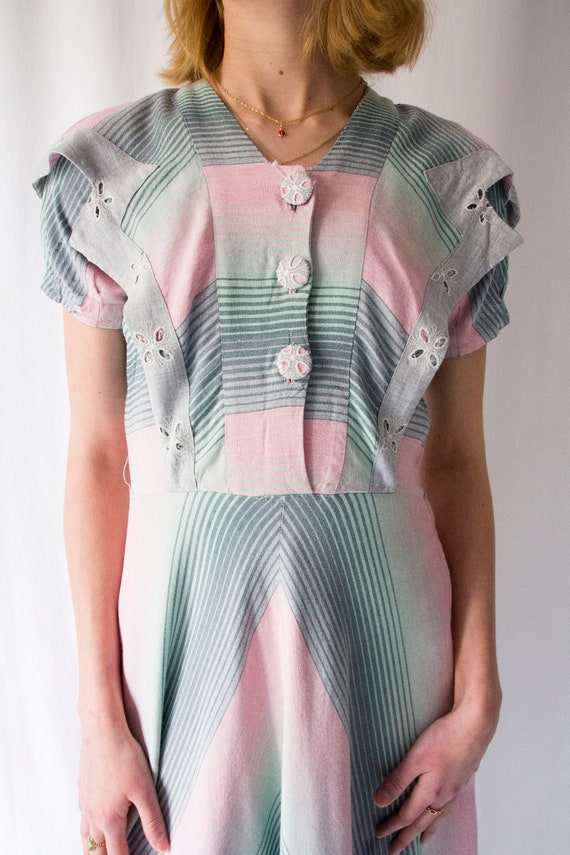 1930s bias cut cotton candy striped print dress w… - image 7