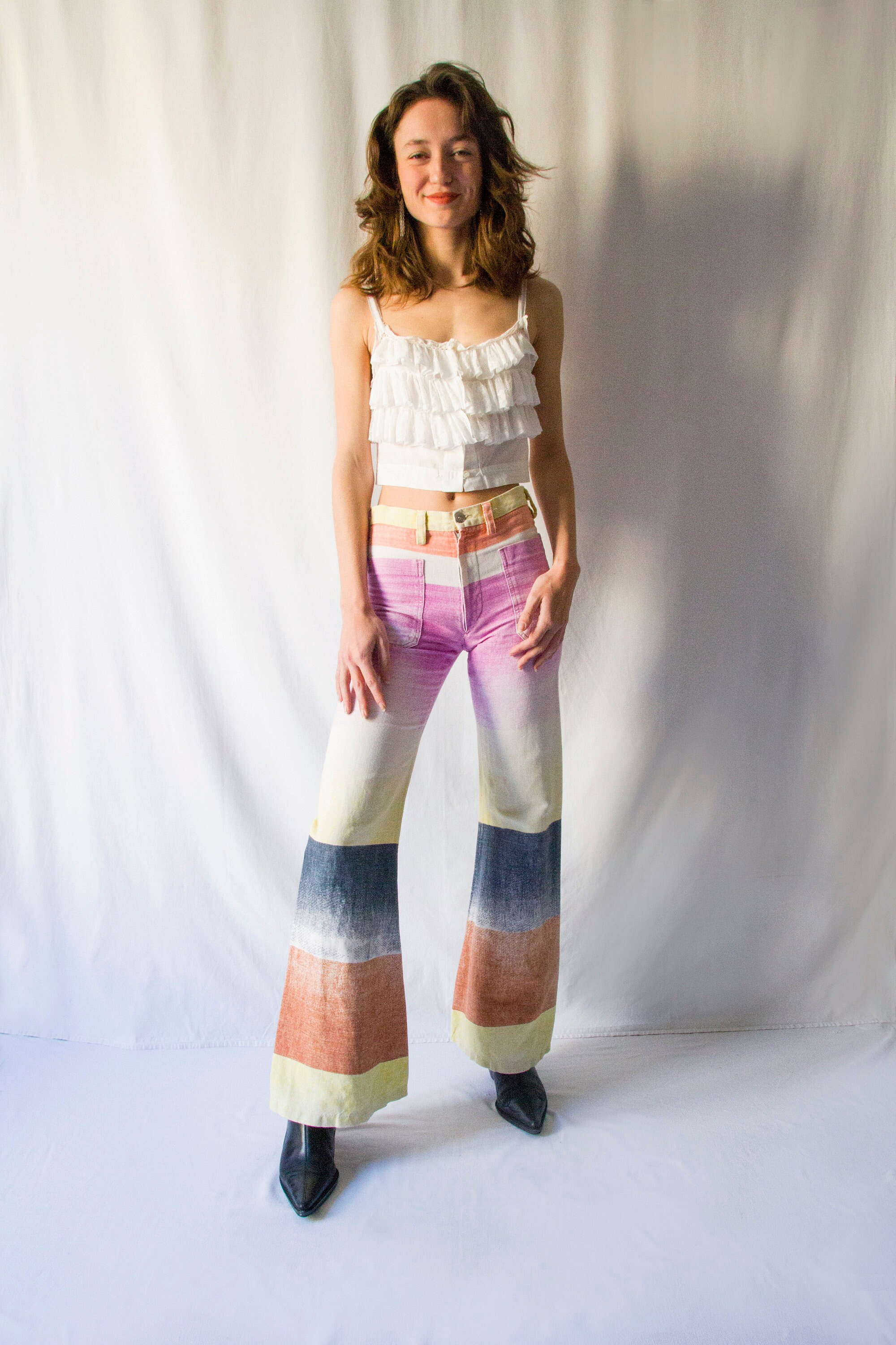 Rare 1970s Colorful Gradient Flared Pants With Front Patch - Etsy