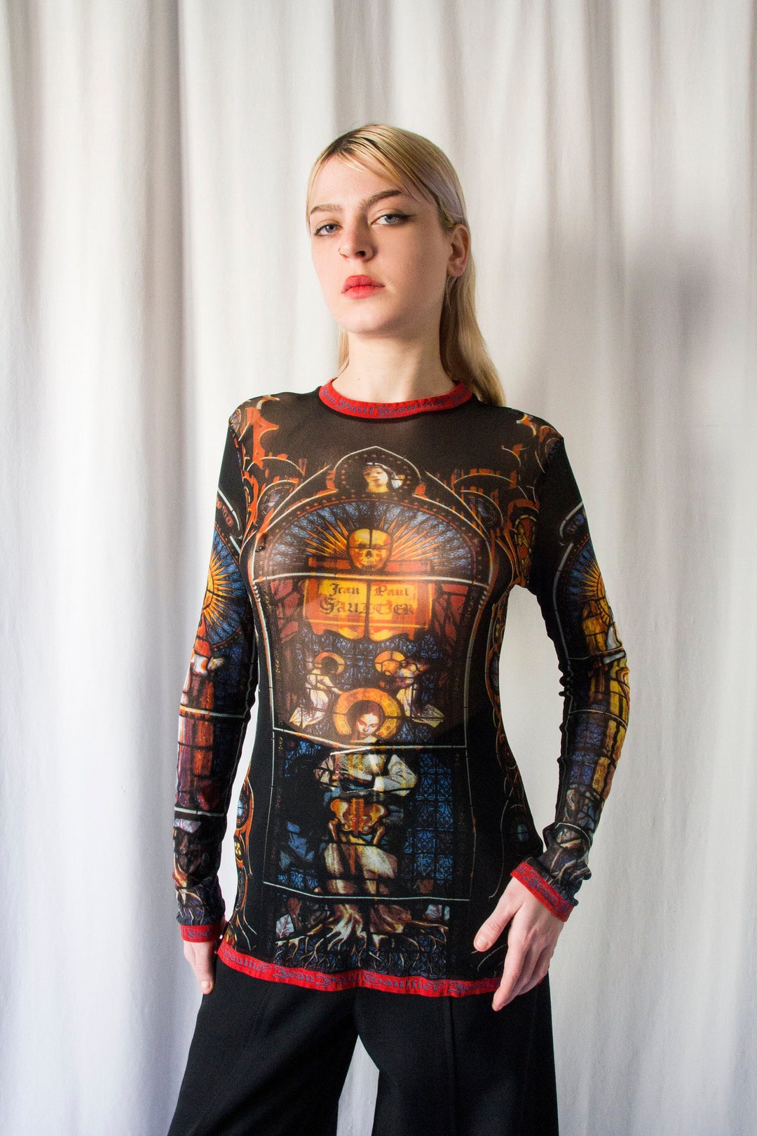 JEAN PAUL GAULTIER 1990s Gothic print top